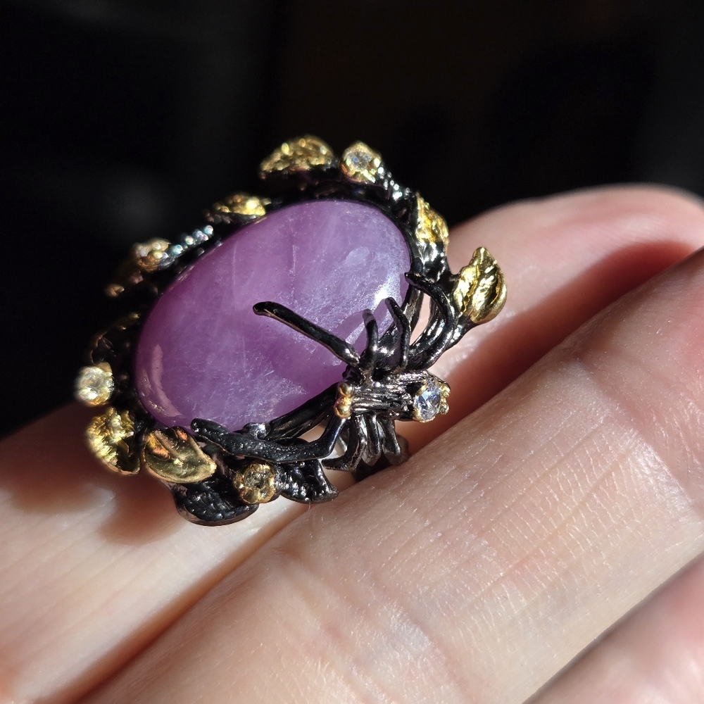 Ruby pink 24k & Topaz sterling rhodium & gold ring with 🕷 🕸 spider sz7 - Picture 4 of 7